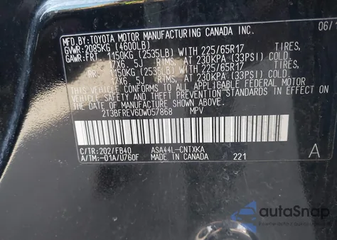 2013 Toyota Rav4 Le из США, поврежденный, VIN 2T3BFREV6DW057868